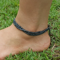 Hand Made Fair Trade Anklet Three Strand Beads Black