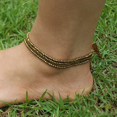 Hand Made Fair Trade Anklet Three Strand Beads Brass