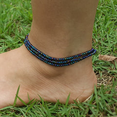 Hand Made Fair Trade Anklet Three Strand Beads Purple