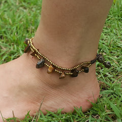 Hand Made Fair Trade Anklet Double Strand Brass Beads Tiger Eye