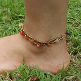 Hand Made Fair Trade Anklet Double Strand Brass Beads Carnelian