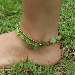 Hand Made Fair Trade Anklet Double Strand Brass Beads Malachite