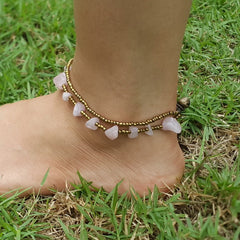 Hand Made Fair Trade Anklet Double Strand Brass Beads Rose Quartz