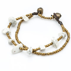 Brass Bead And White Stone Double Strand Bracelets