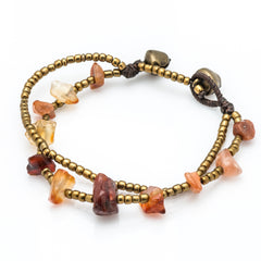 Brass Bead And Orange Stone Double Strand Bracelets