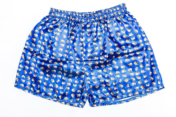 Thai Silk Boxer Shorts Elephants Print in Blue