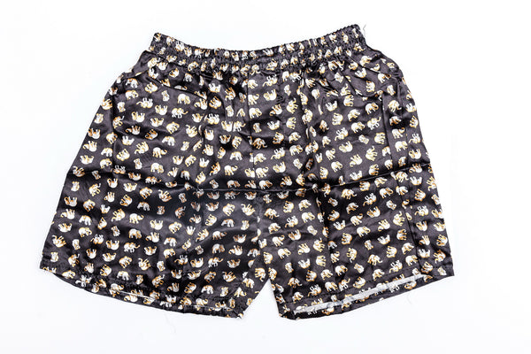 Thai Silk Boxer Shorts Elephants Print in Black