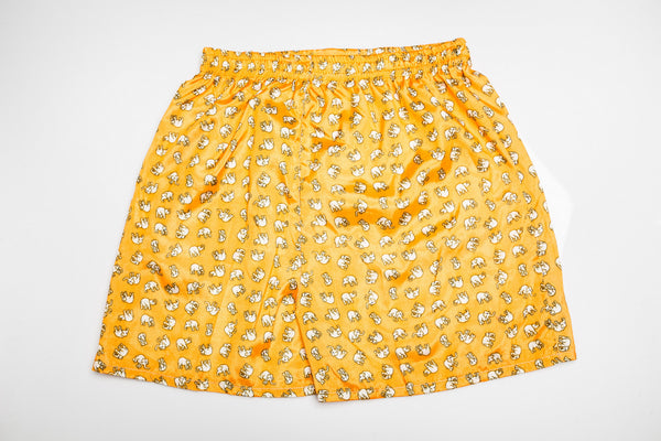 Thai Silk Boxer Shorts Elephants Print in Yellow