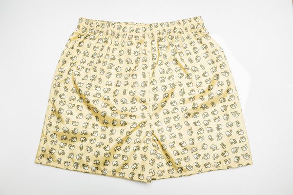 Thai Silk Boxer Shorts Elephants Print in Light Yellow