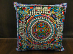 Hand Embroidered Thai Hmong Hill Tribe Pillow Cover Rainbow