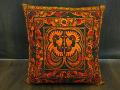Hand Embroidered Thai Hmong Hill Tribe Pillow Cover Orange