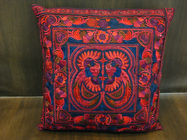Hand Embroidered Thai Hmong Hill Tribe Pillow Cover Red