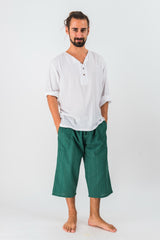 Cotton Thai Drawstrintg 3/4 Yoga Massage Pants Green