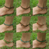 Hand Made Fair Trade Anklet Double Strand Brass Beads Turquoise