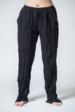 Thai Organic Cotton Wide Leg Crinkled Drawstring Pants Black