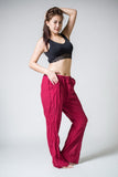 Thai Organic Cotton Wide Leg Crinkled Drawstring Pants Red