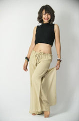 Women's Thai Harem Double Layers Palazzo Pants in Solid Beige