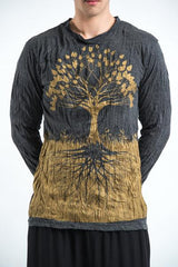 Sure Design Unisex Long Sleeve Shirts Tree of Life in Gold on Black