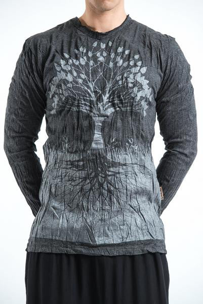 Sure Design Unisex Long Sleeve Shirts Tree of Life in Silver on Black