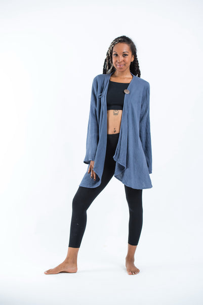 Women's Thai Lightweight Cotton Cover Up Blouse in Blue