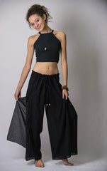 Women's Thai Harem Double Layers Palazzo Pants in Solid Black