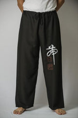 Mens Thai Cotton Yoga Pants With Chinese Writing Print Black