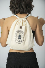 Yoga Stamp Drawstring Cotton Canvas Backpack in Cream