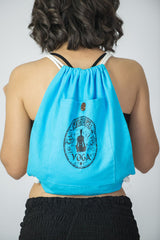 Yoga Stamp Drawstring Cotton Canvas Backpack in Blue