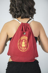 Yoga Stamp Drawstring Cotton Canvas Backpack in Red