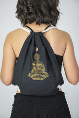 Harmony Drawstring Cotton Canvas Backpack in Gold on Black