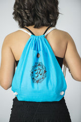 Ohm Drawstring Cotton Canvas Backpack in Blue