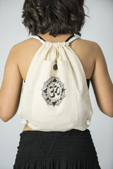 Ohm Drawstring Cotton Canvas Backpack in Cream