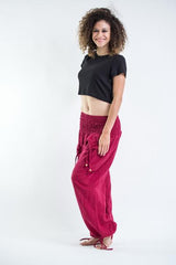 Women's Thai Smocked Waist Cotton Pants in Red