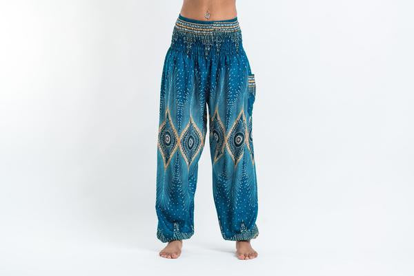 Diamond Peacock Harem Pants in Turquoise