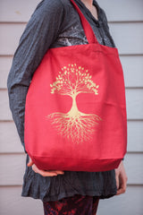 NEW Recycled Cotton Canvass Shopping Tote Bag Tree Of Life Red