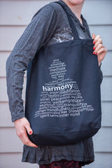 NEW Recycled Cotton Canvass Shopping Tote Bag Harmony Silver on Black