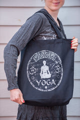 NEW Recycled Cotton Canvass Shopping Tote Bag Yoga Silver on Black