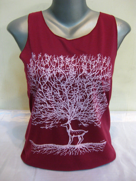Super Soft Womens Bambi Tree Tank Top Maroon