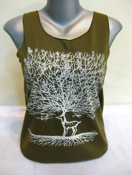 Super Soft Womens Bambi Tree Tank Top Olive