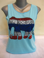 Super Soft Womens Tribal Elephant Tank Top Blue