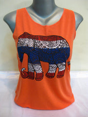 Super Soft Womens Tribal Elephant Tank Top Orange