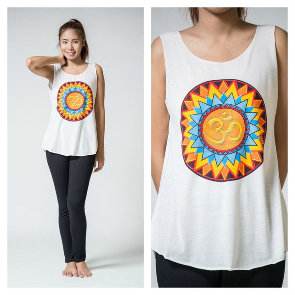Super Soft Cotton Women's Tank Trippy Om White