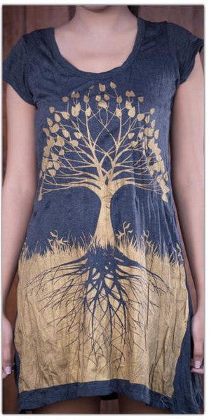 Sure Design Womens Dress Tree of Life in Gold on Black