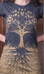 Sure Design Womens T-Shirts Tree of Life in Gold on Black