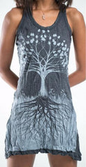 Sure Design Womens Tank Dress Tree of Life in Silver on Black