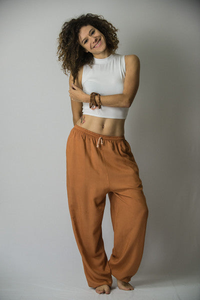 The Best Super Soft Cotton Yoga Pants Ever Elastic Waist Brown