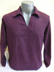 Mens Thai Cotton Yoga Long Sleeve Shirt With Collar Dark Purple