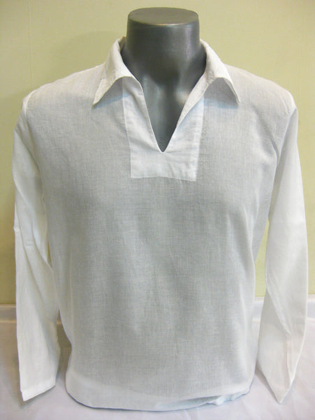 Mens Thai Cotton Yoga Long Sleeve Shirt With Collar White
