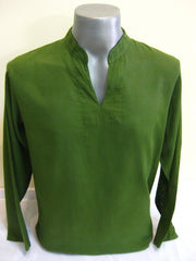 Mens Thai Cotton Yoga Long Sleeve Shirt Green