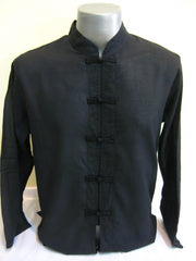Mens Thai Cotton Yoga Long Sleeve Shirt With Chinese Knot Buttons Black